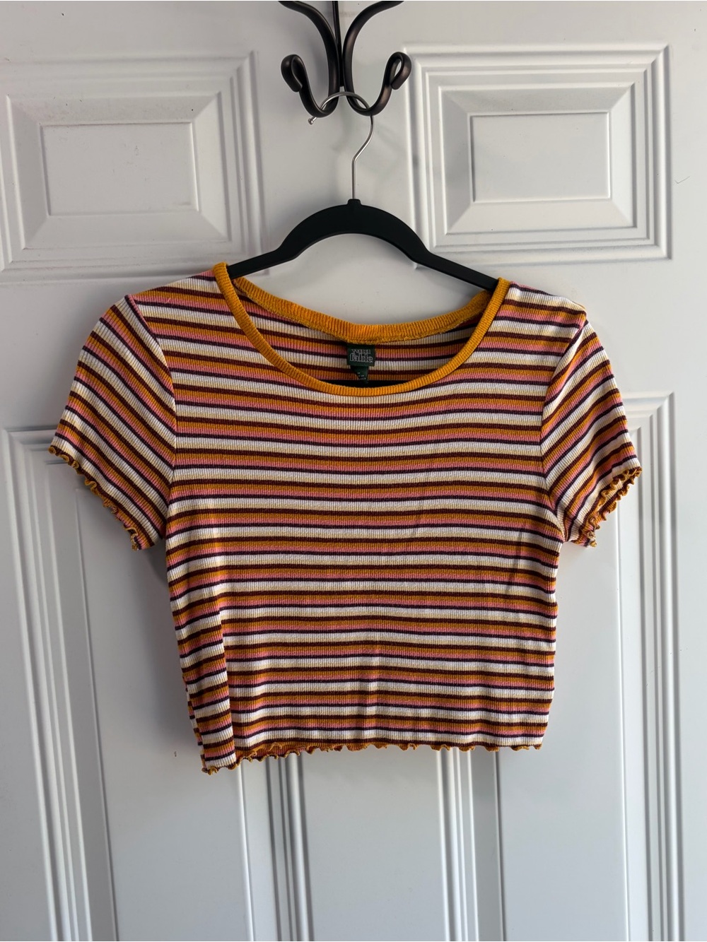 wild fable Yellow Multicolor Striped Ruffle-Hem Crop Top
